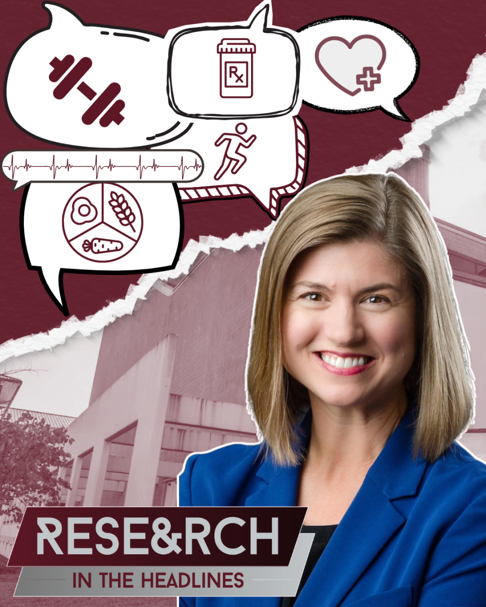 Dr. Holli Seitz's headshot is shown with a graphic indicating her work centers on health, wellness and communication